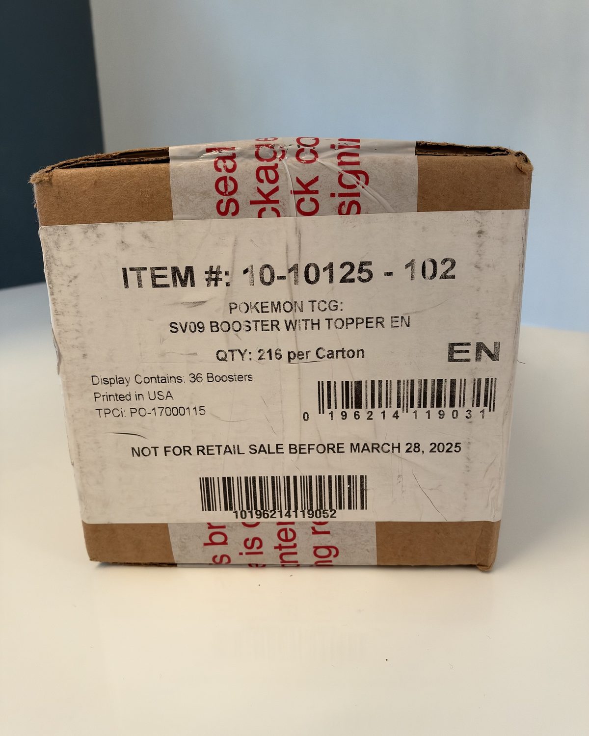 The sealed case: Pokémon TCG SV09 Journey Together booster, English, 216 per carton